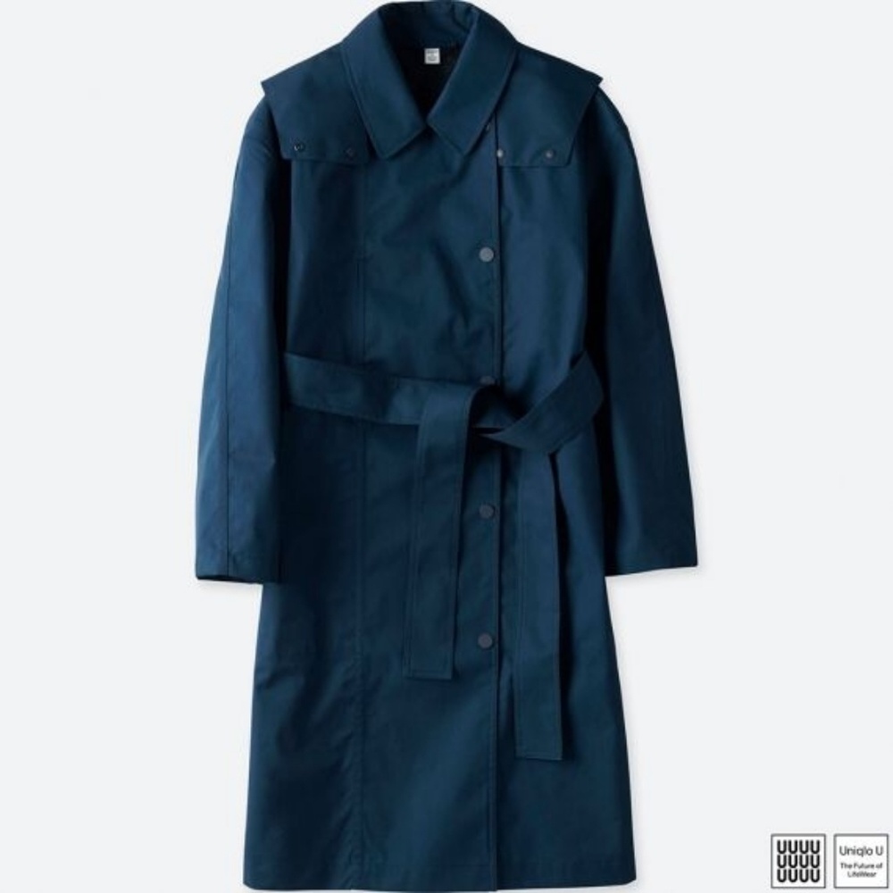 Uniqlo blocktech, weather proof navy trench coat.
